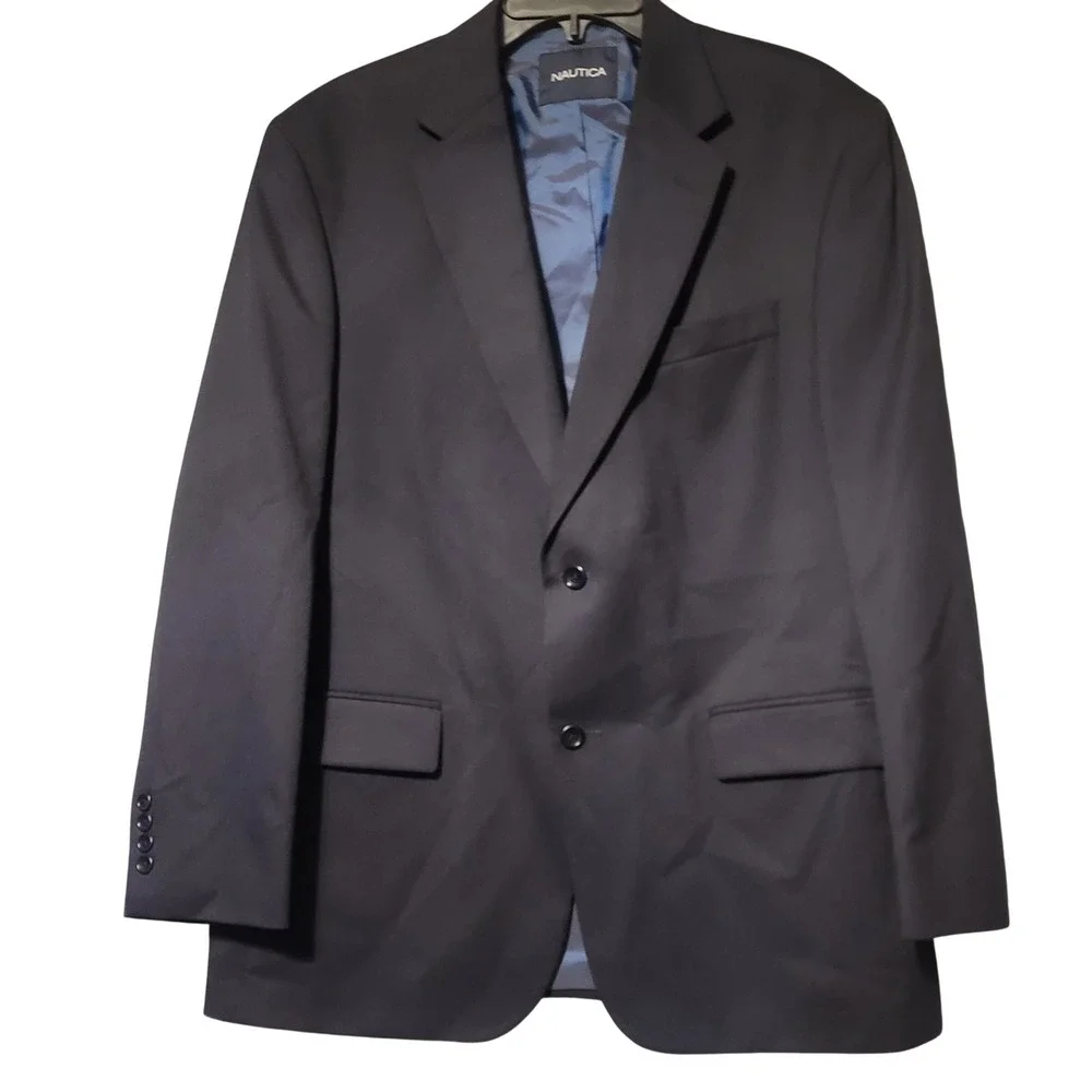 Nautica Mens‎ 42R Black 100% Wool 2-Button Blazer Sport Coat VA75 N28C-0